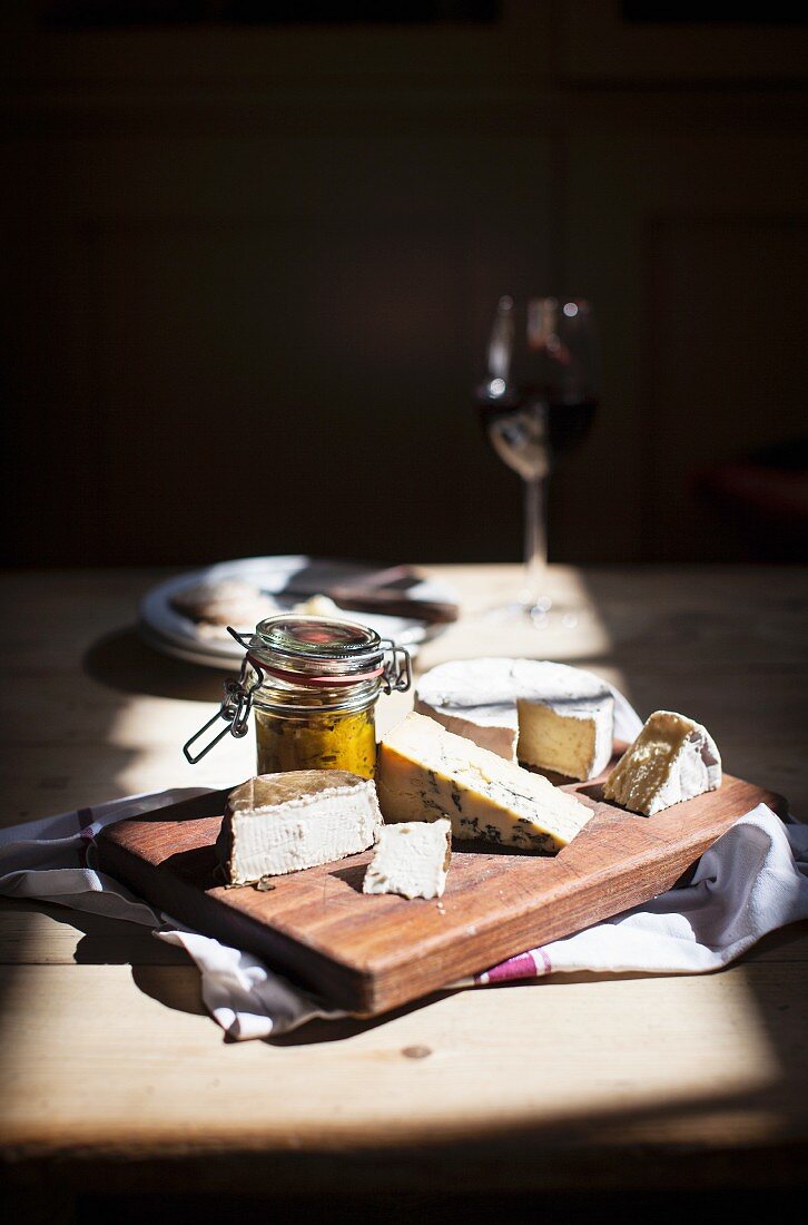 Cheese platter with gherkins