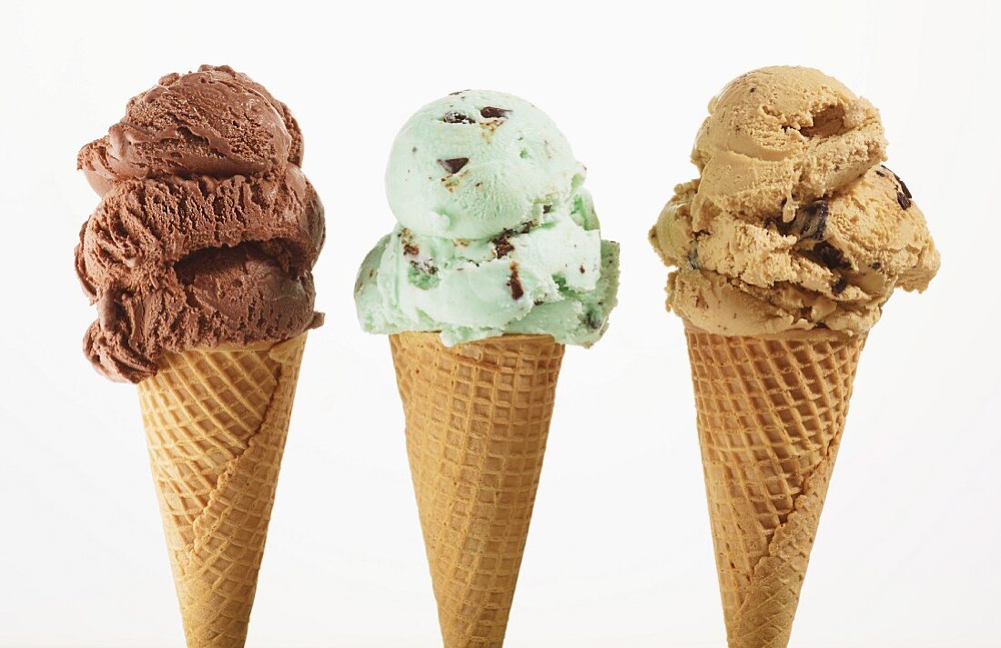 Three ice cream cones