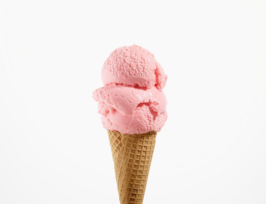 A strawberry ice cream cone