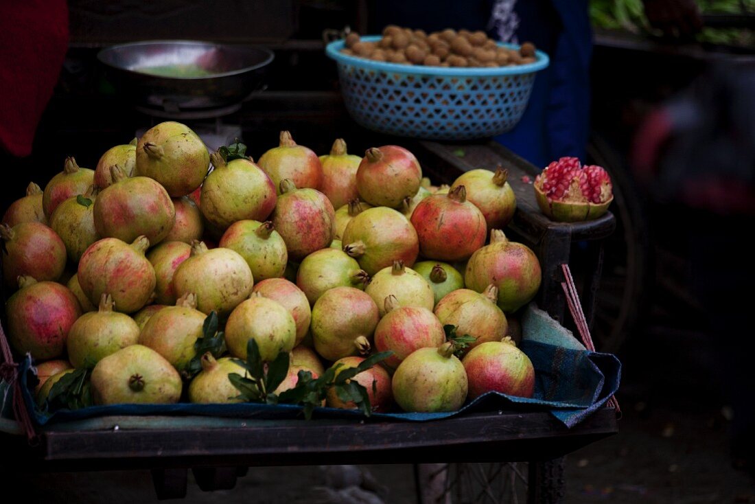 Fresh pomegranates at a market in China