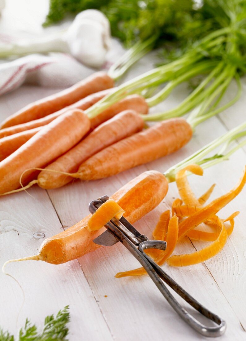 Fresh carrots and carrot peel