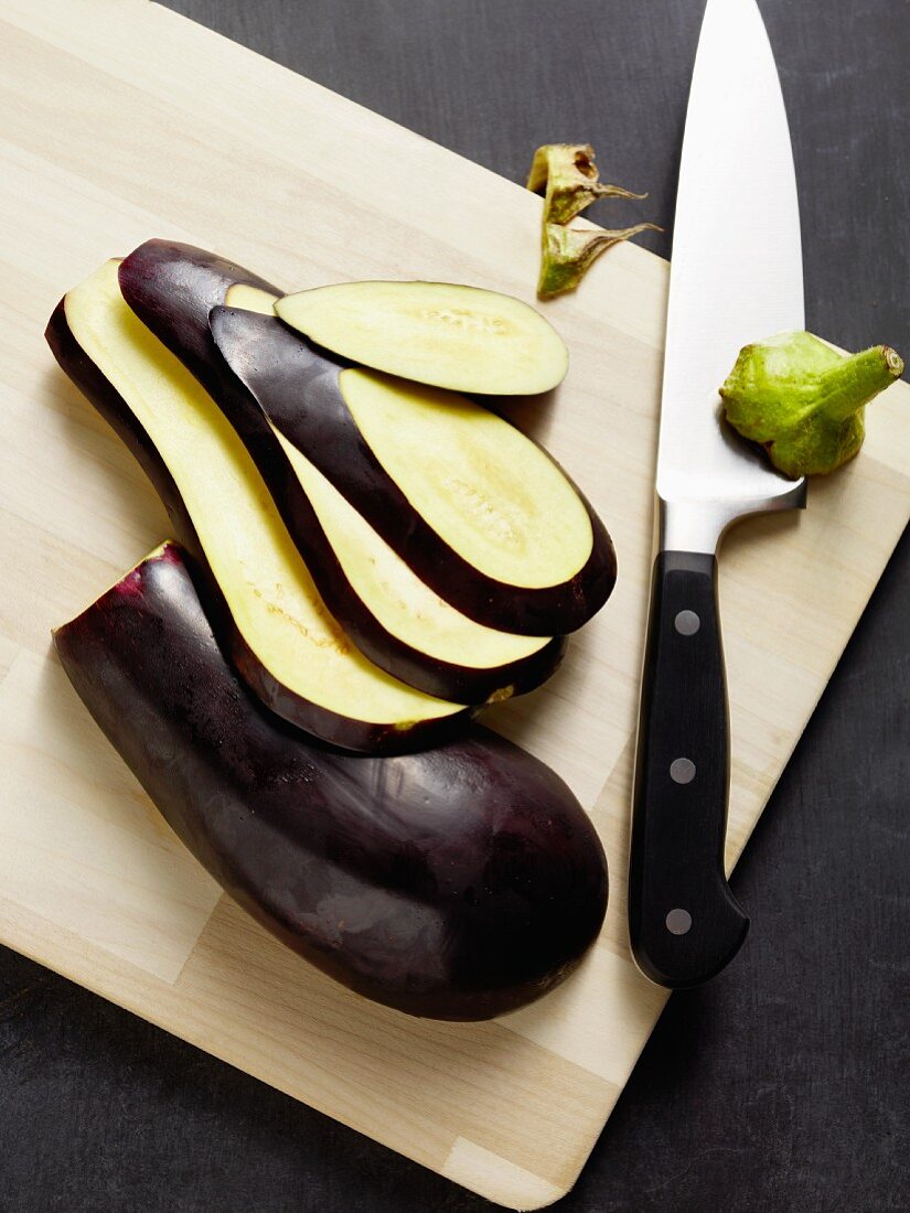 A sliced aubergine
