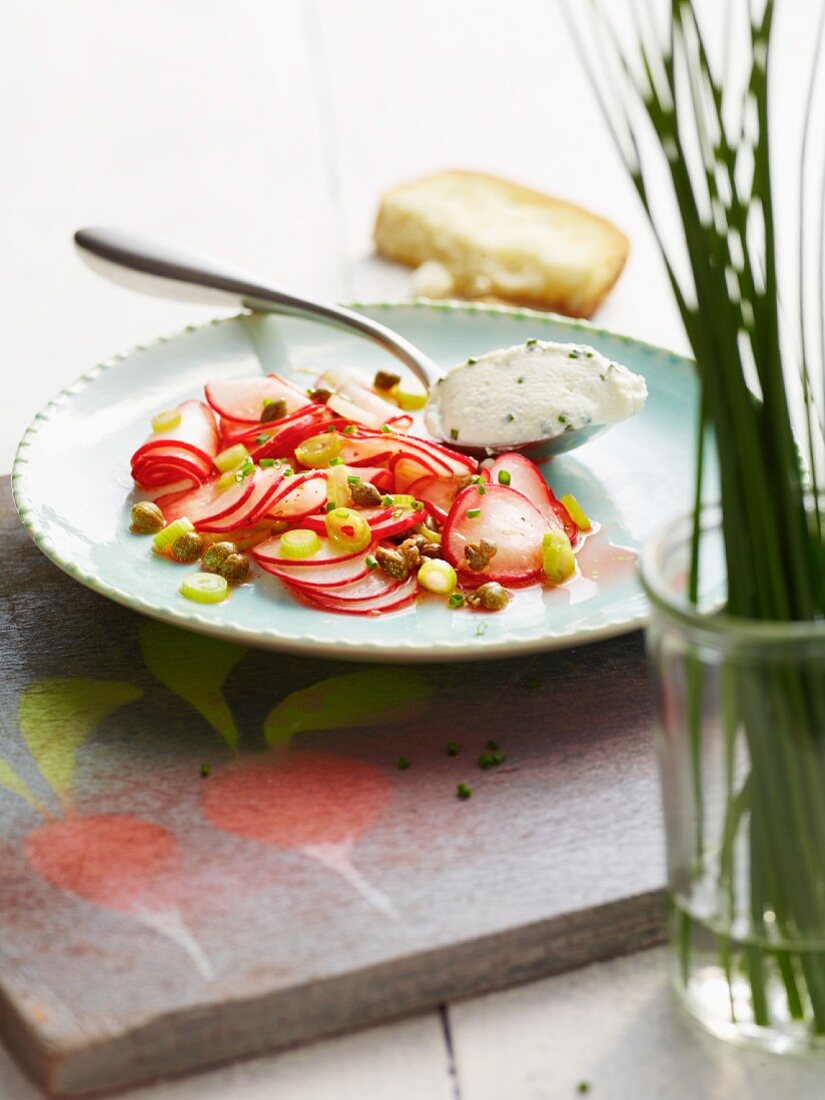 Radish carpaccio with ricotta dumplings