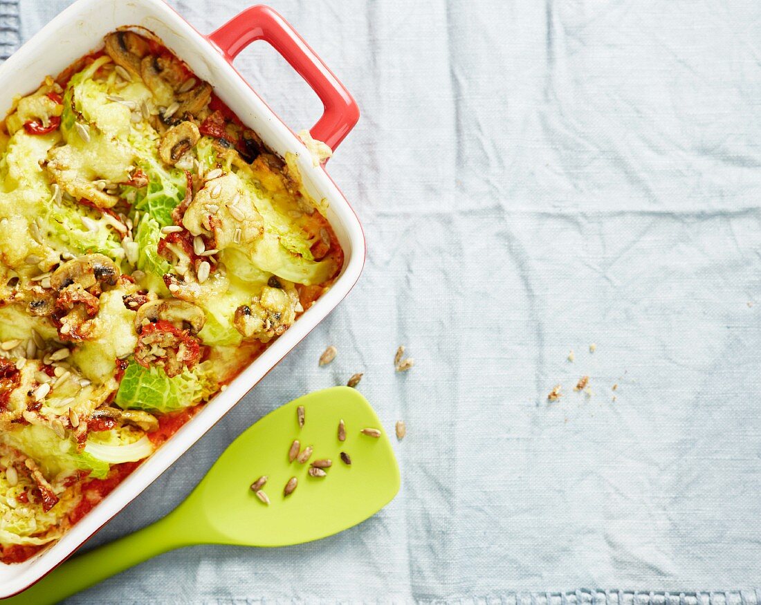 Baked savoy cabbage with sunflower seeds