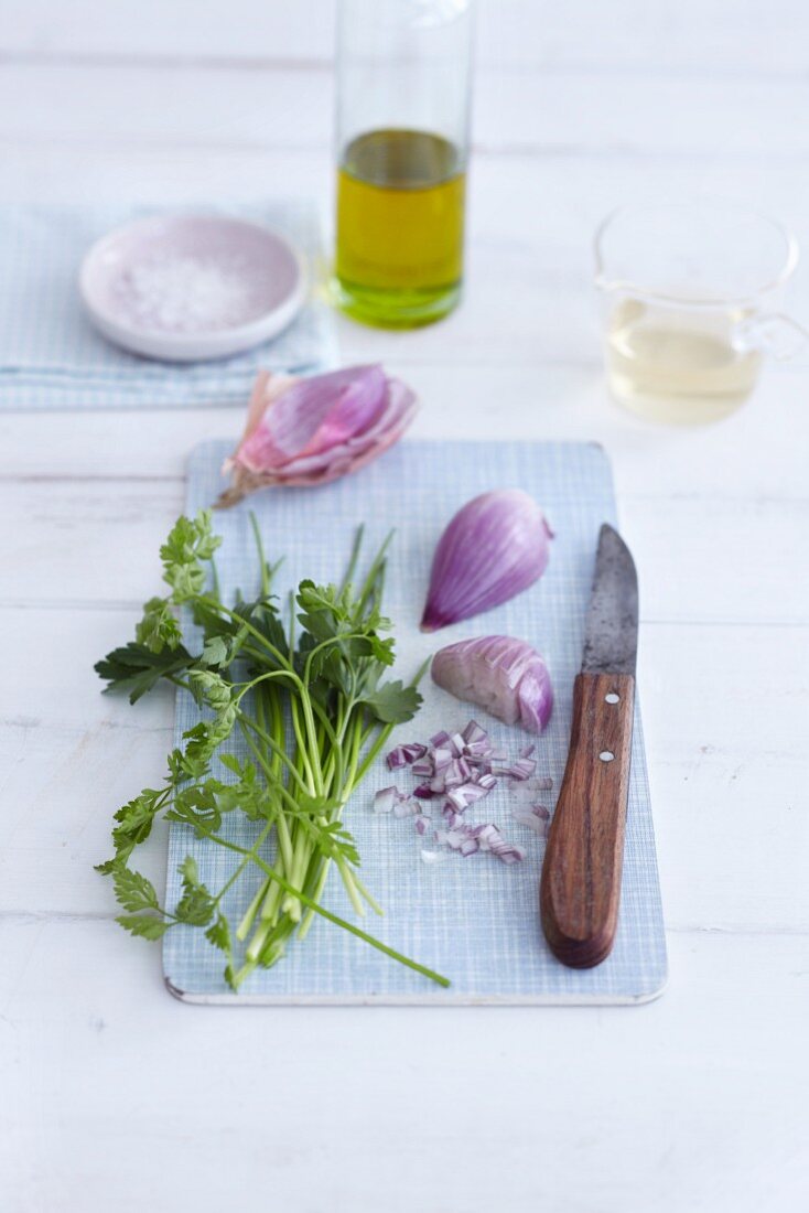 Ingredients for a herb vinaigrette
