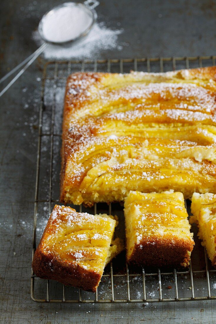 A warm upside-down banana cake