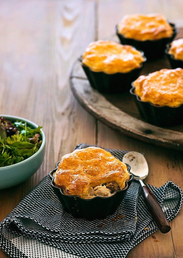 Mini chicken pies with mushrooms and tarragon