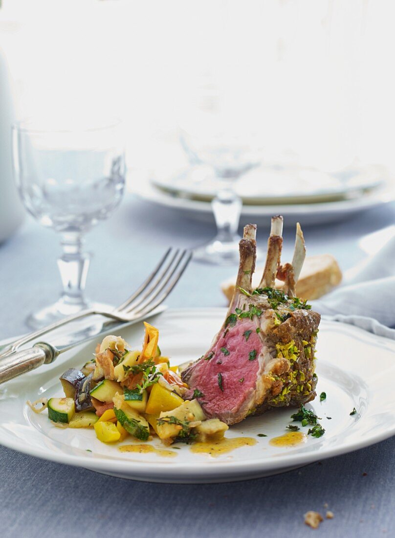 Lamb chops with a vegetable ragout