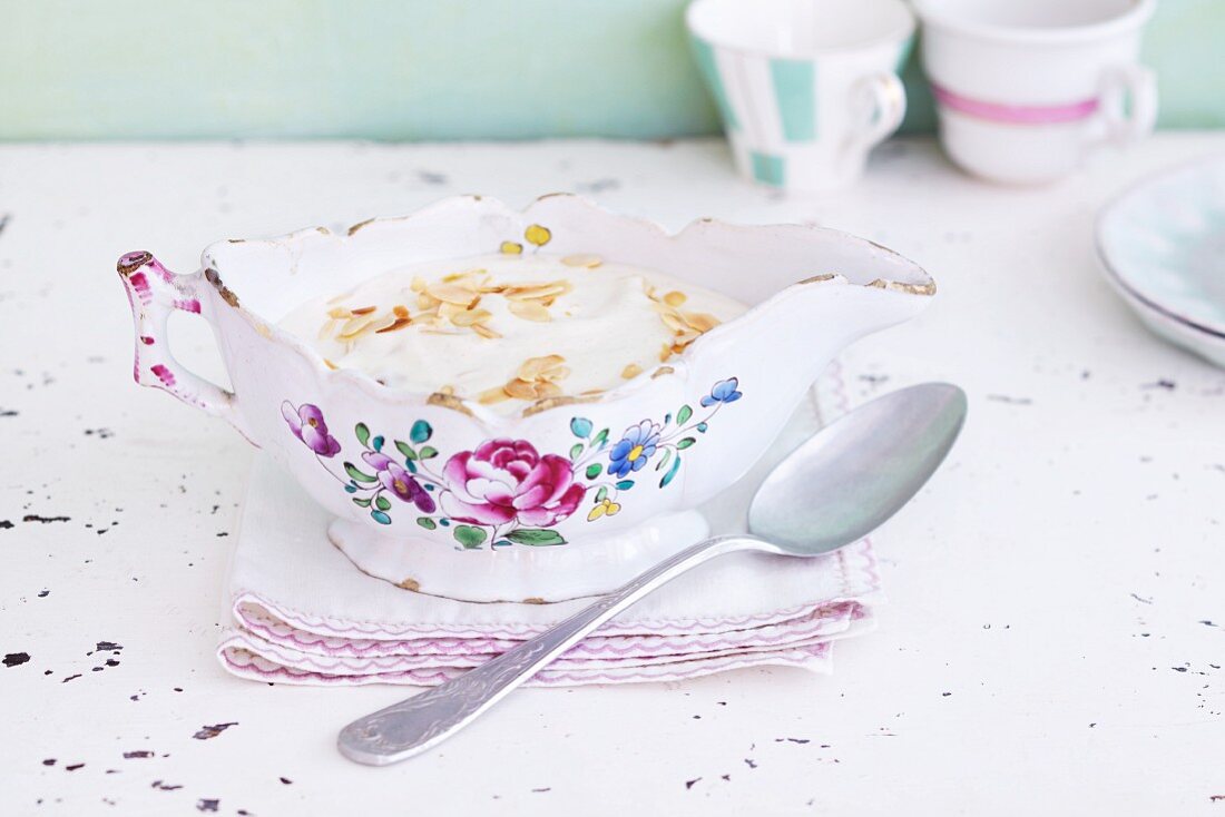 Almond and cinnamon sauce in a gravy boat