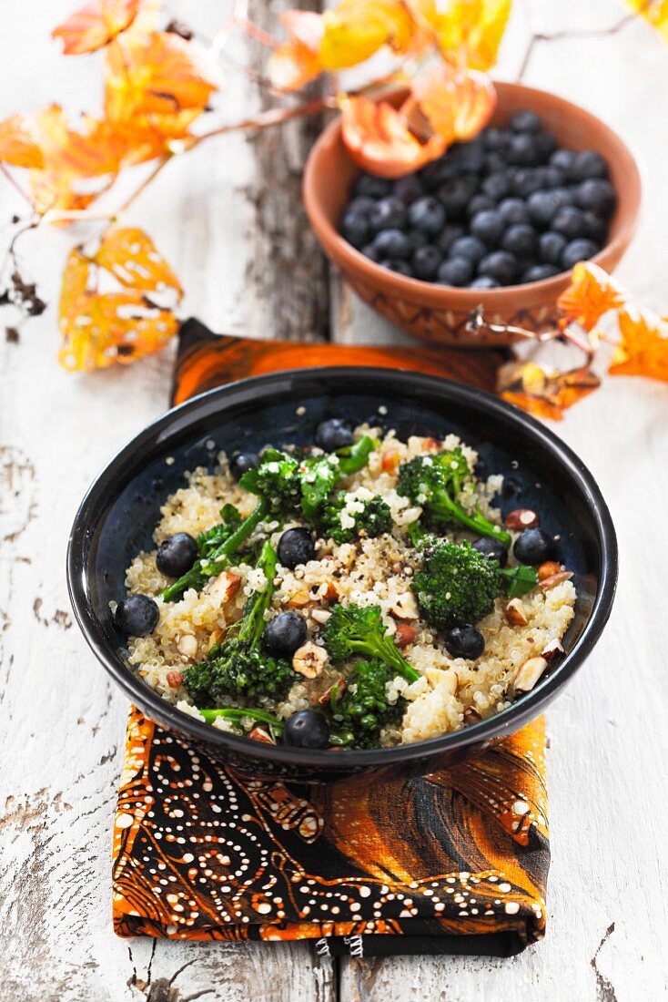 Quinoa salad with broccoli and blueberries