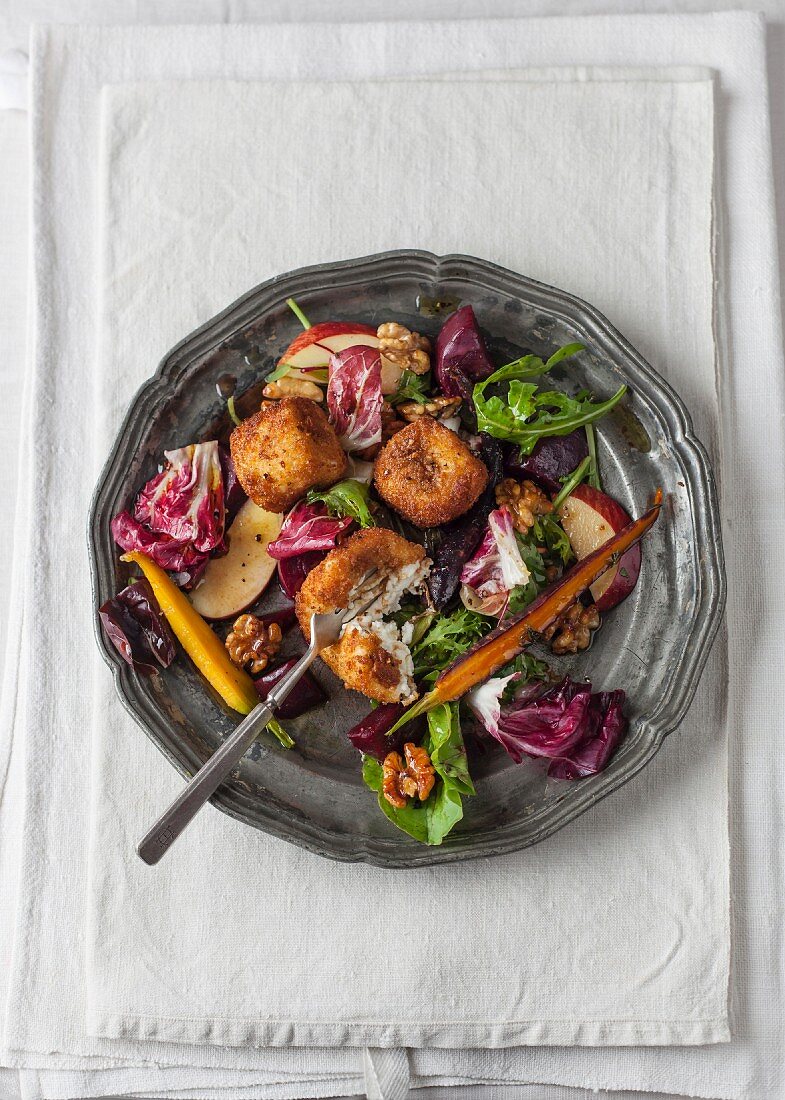 A salad with fried goat's cheese