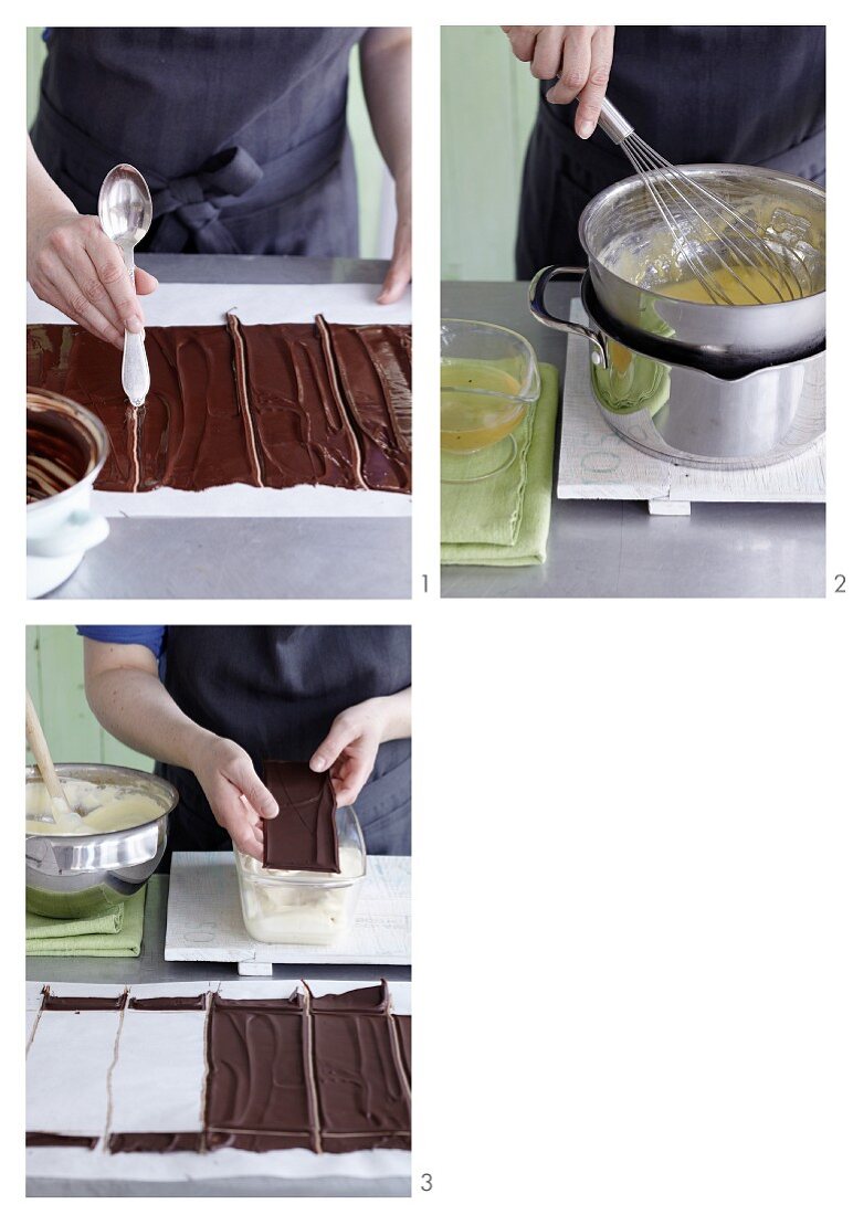 Chocolate layers being made for woodruff parfait