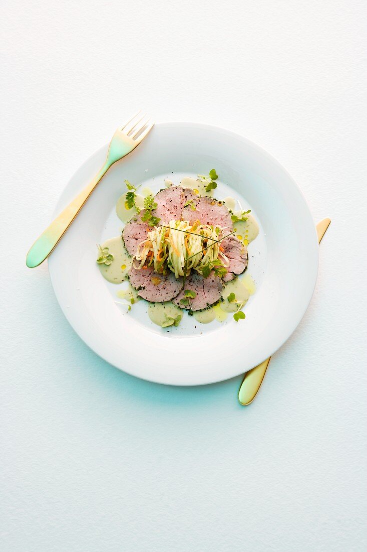 Veal fillet with vegetable spaghetti