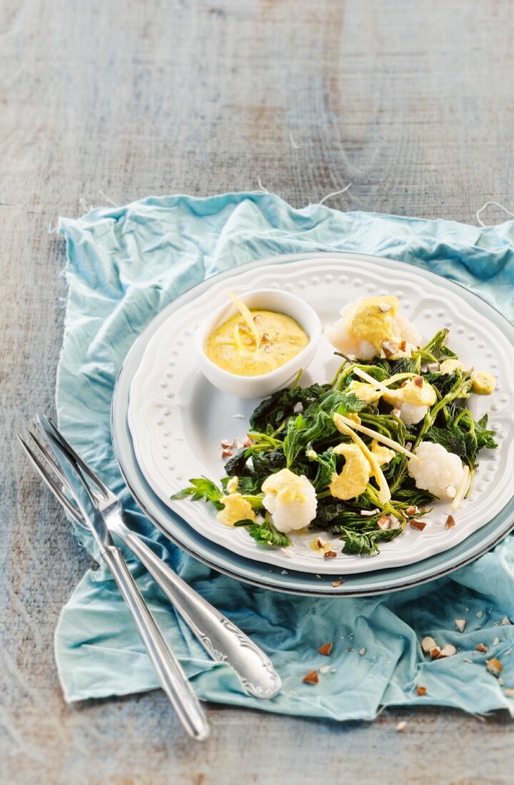 A stinging nettle and cauliflower medley with lemon sauce