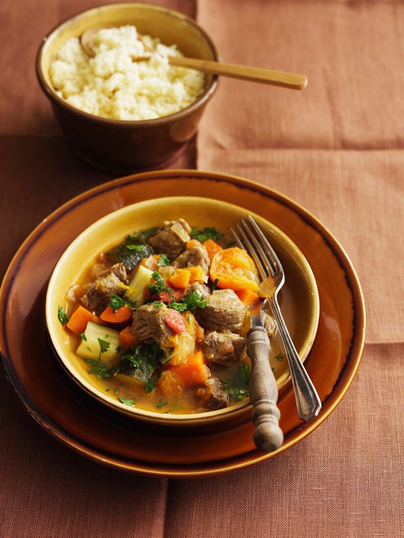 Lamb tagine with apricots and couscous