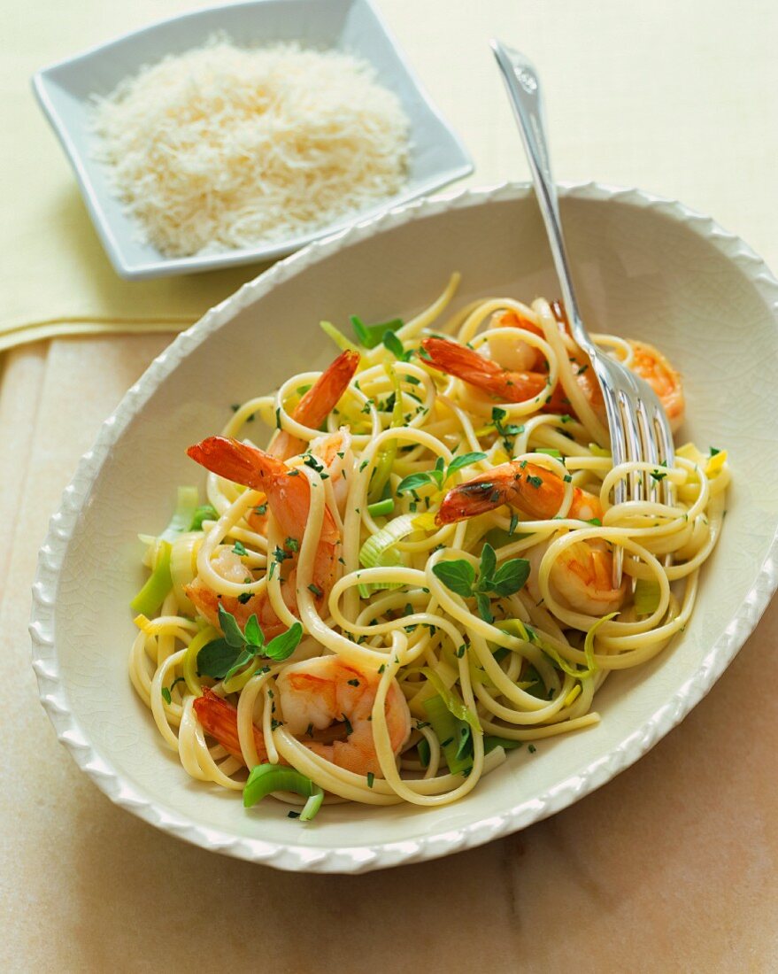 Plate of prawns in pasta