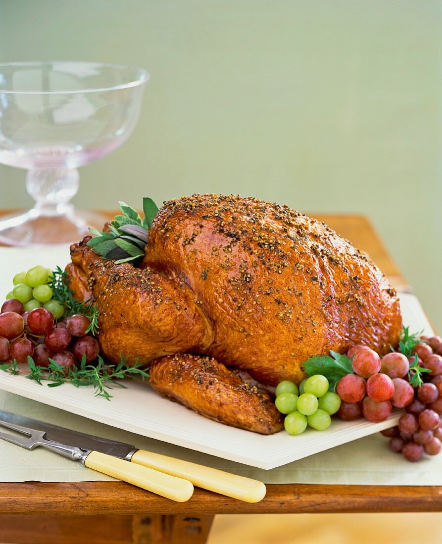 Roast turkey with grapes and sage