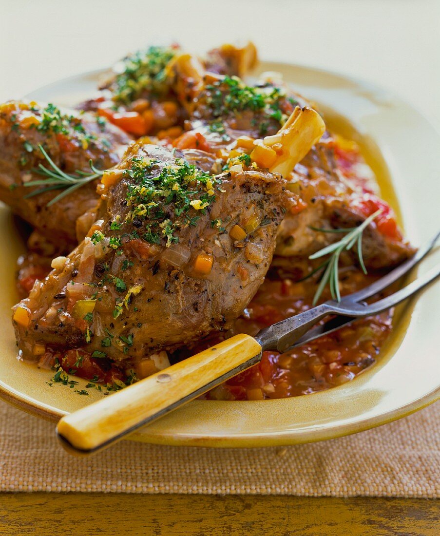 Leg of lamb with herbs and a vegetable sauce