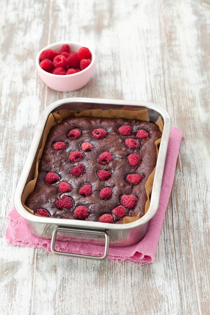Brownies with raspberries