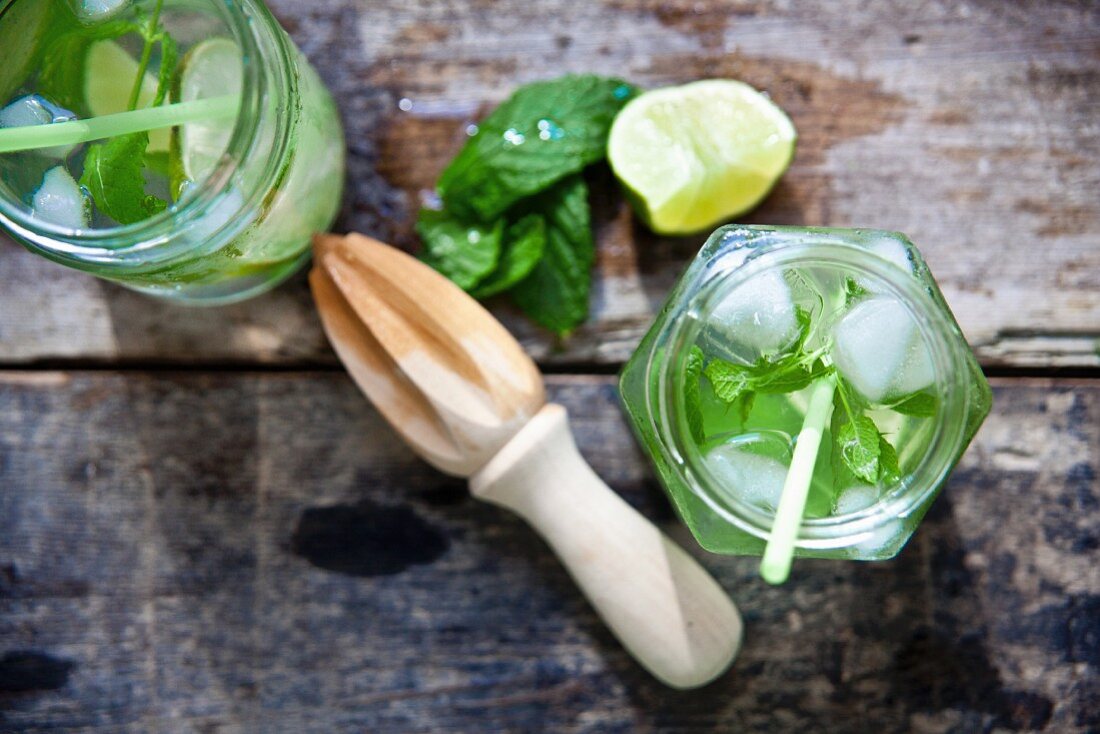 Mojitos served in jam jars