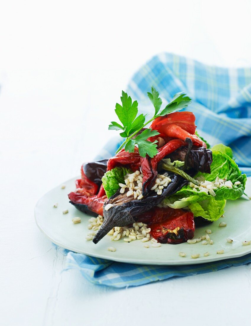 Grilled vegetable salad with barley