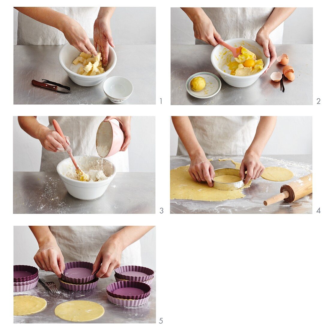 Shortcrust pastry for tartlets being made