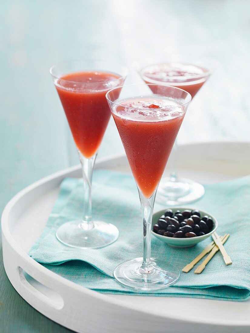 Strawberry cocktails with olives