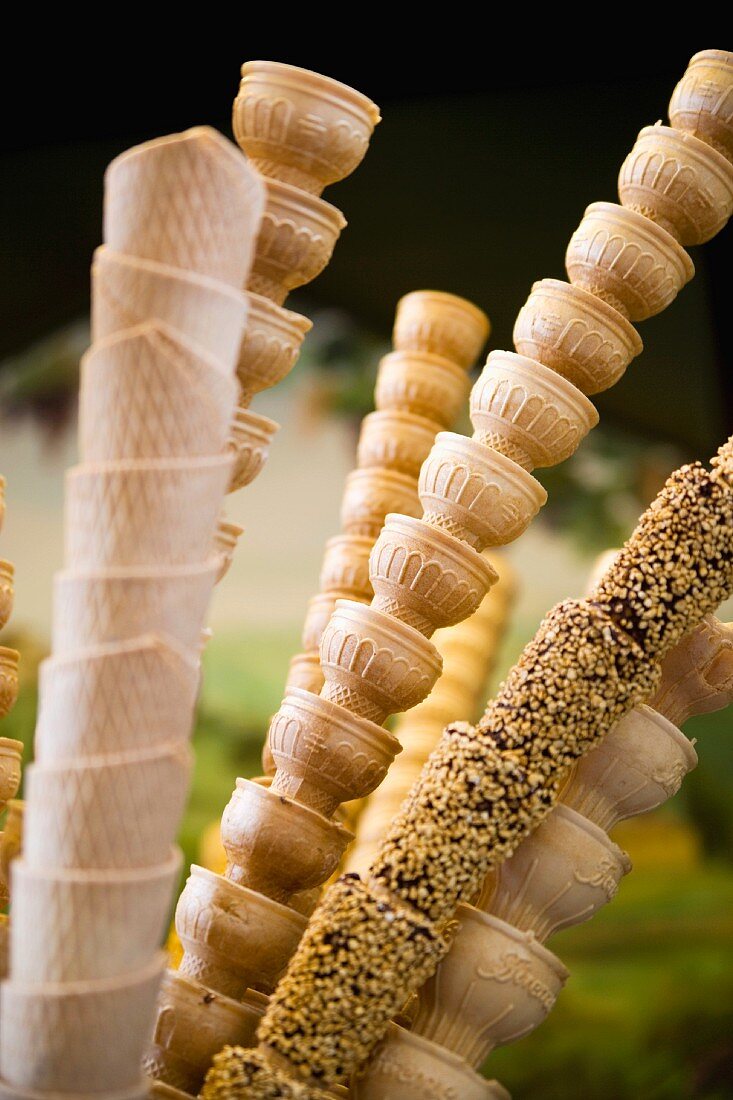 Stacks of ice cream cones