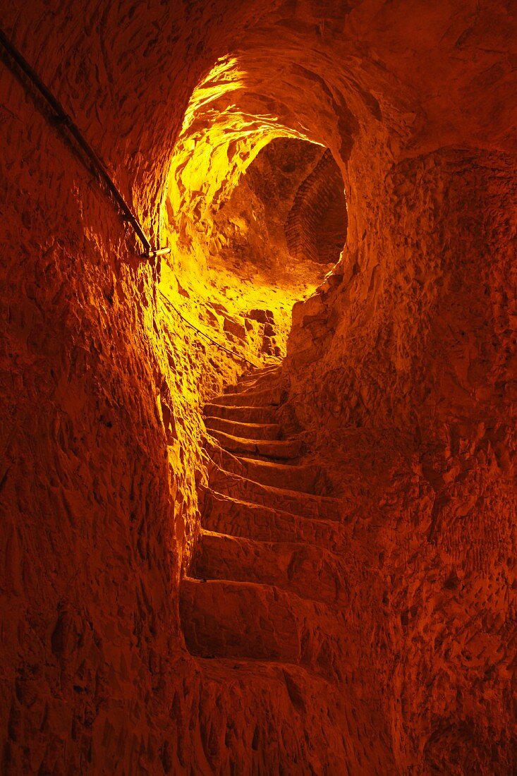 Stone staircase in wine cellar