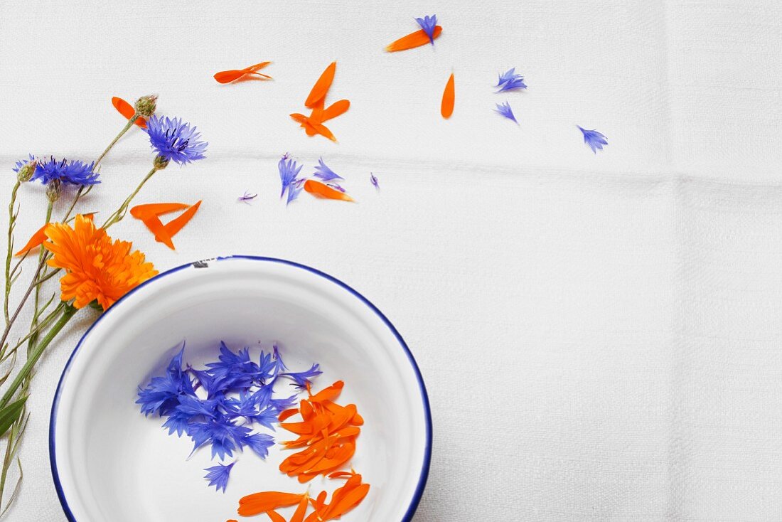 Cornflour and marigold petals