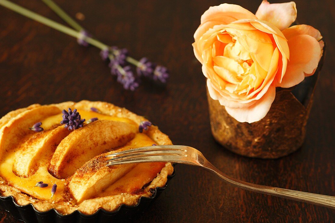 An apple tart with lavender