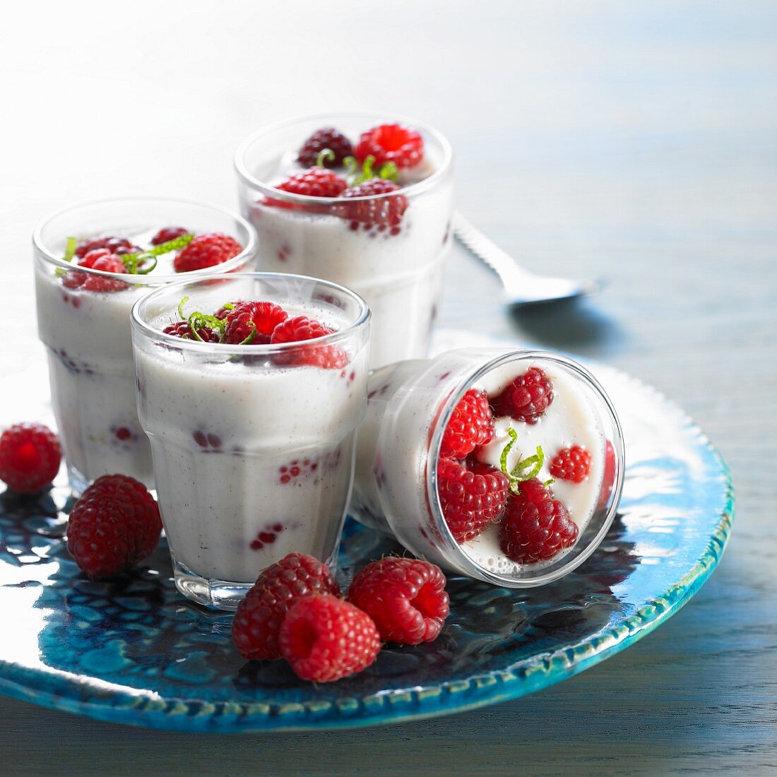 Coconut cream with raspberries