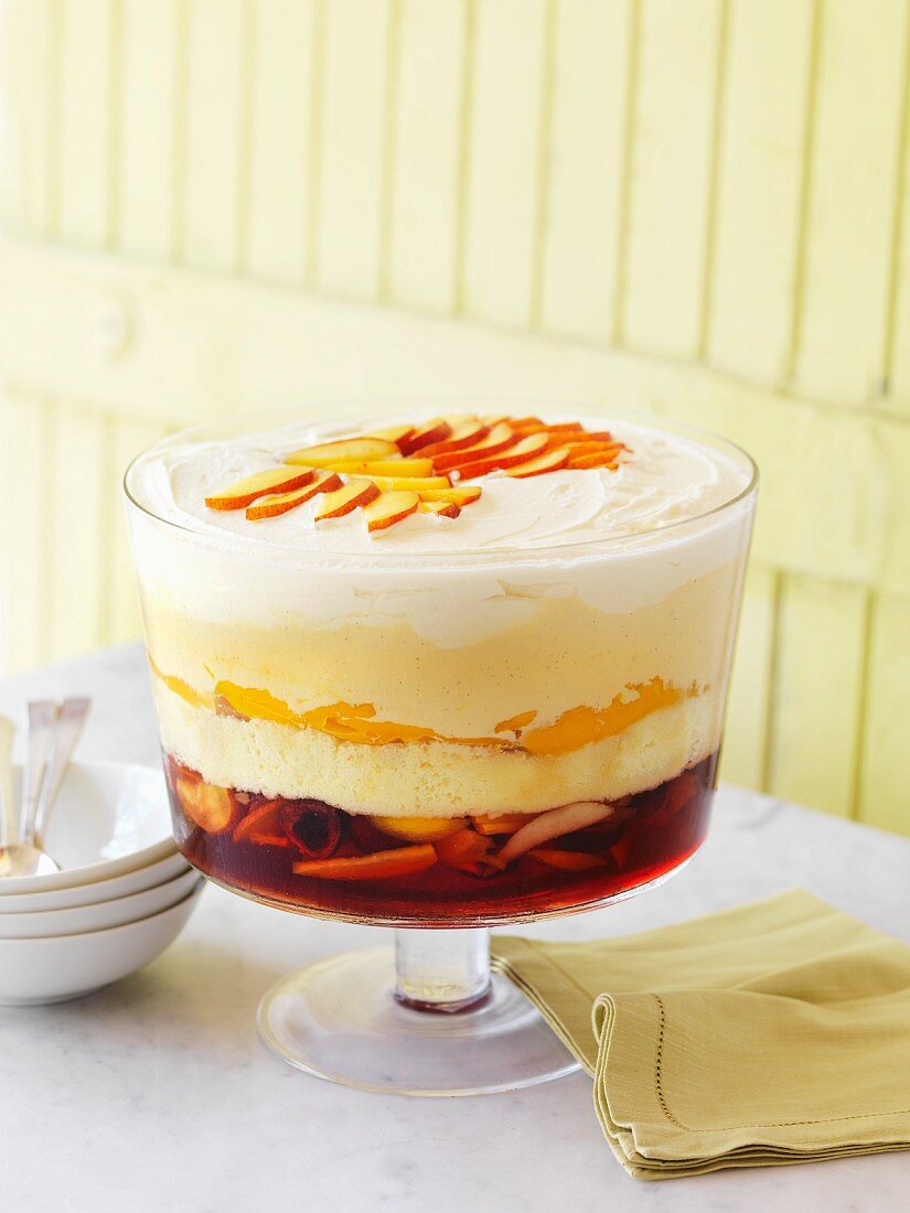 A cherry and nectarine trifle