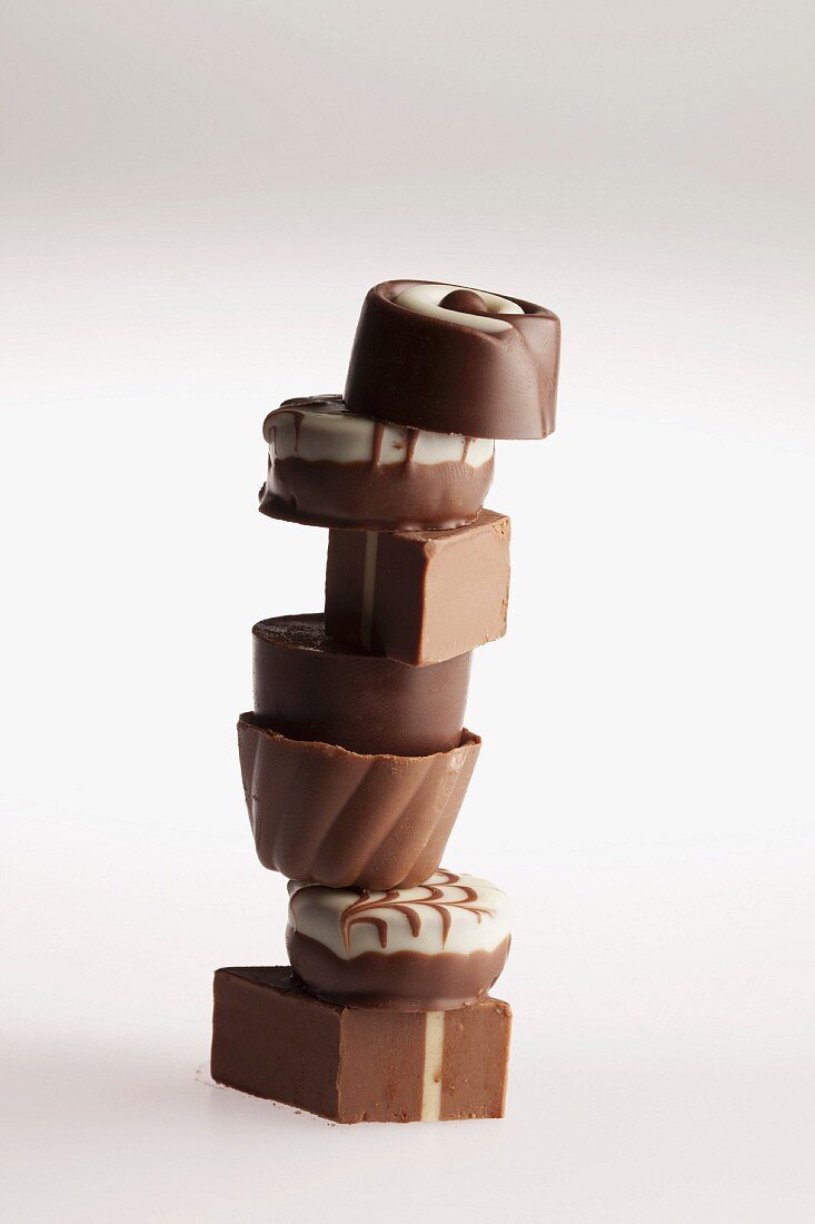 A stack of chocolate pralines