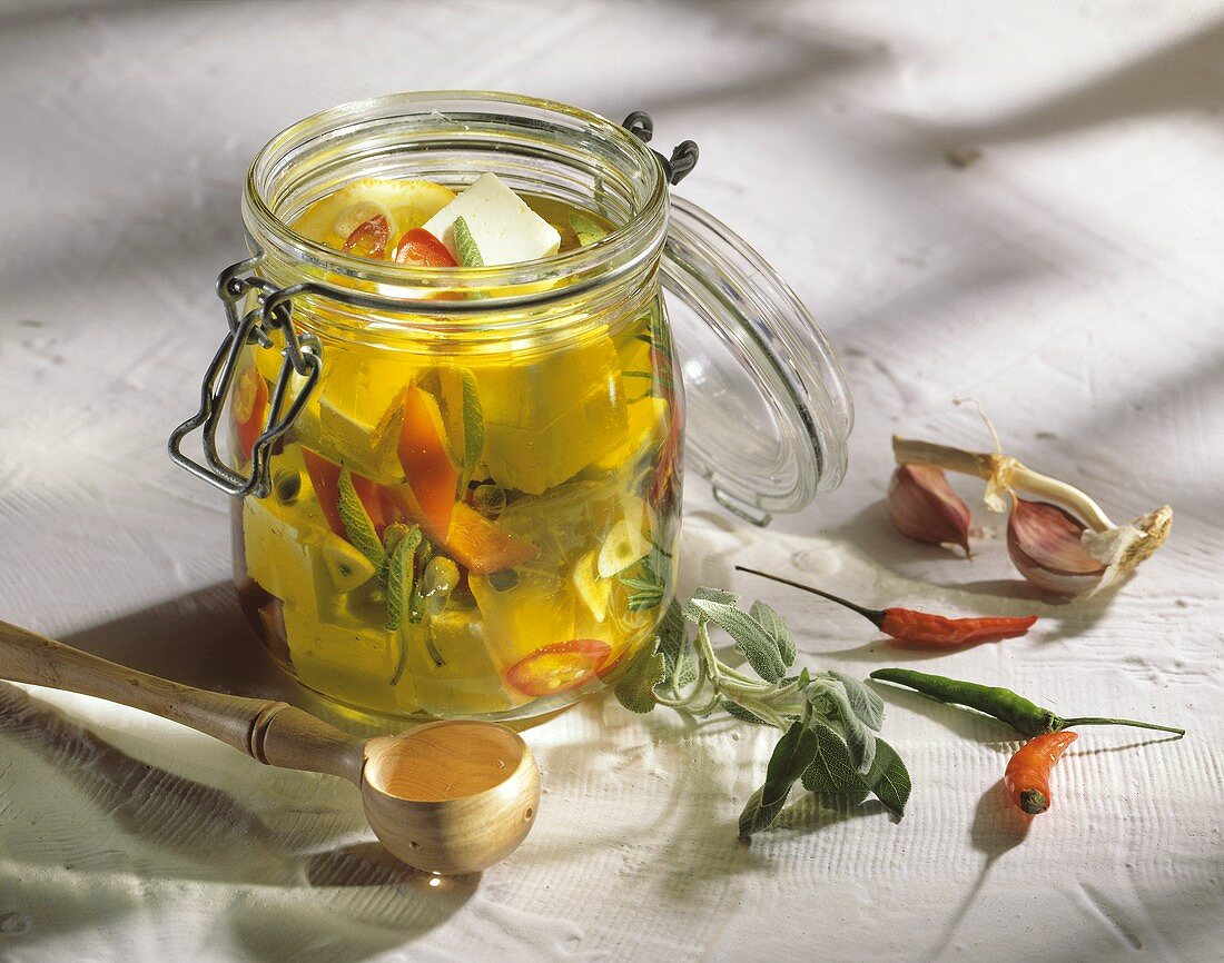 Pickled Feta Cheese with Peppers