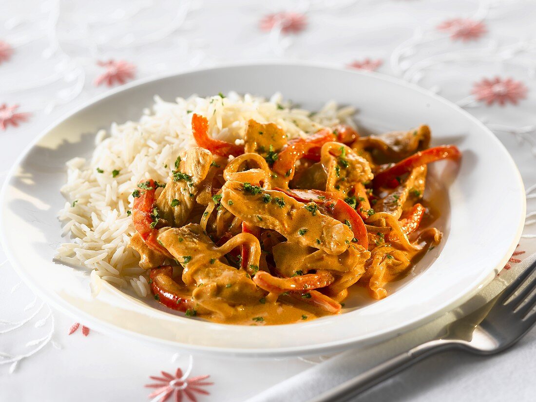 Pork with peppers and rice