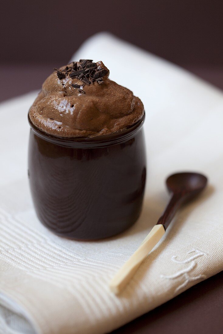 Mousse au chocolat in a brown cup