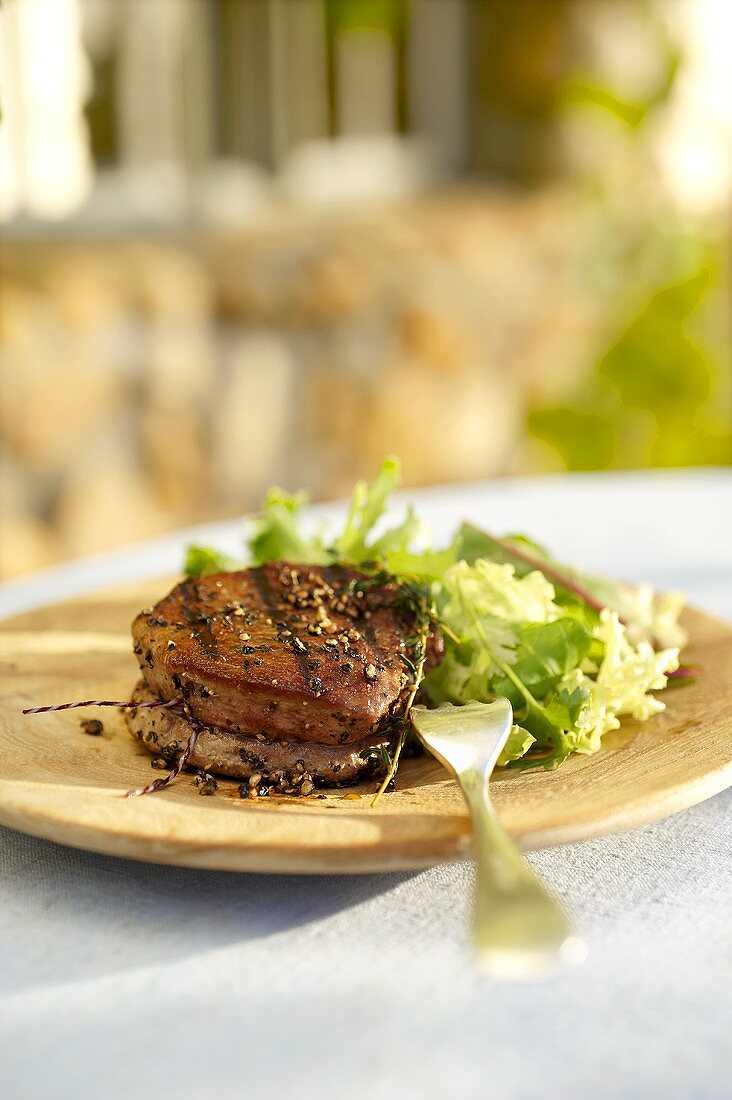 Grilled beef fillet with a pepper coating