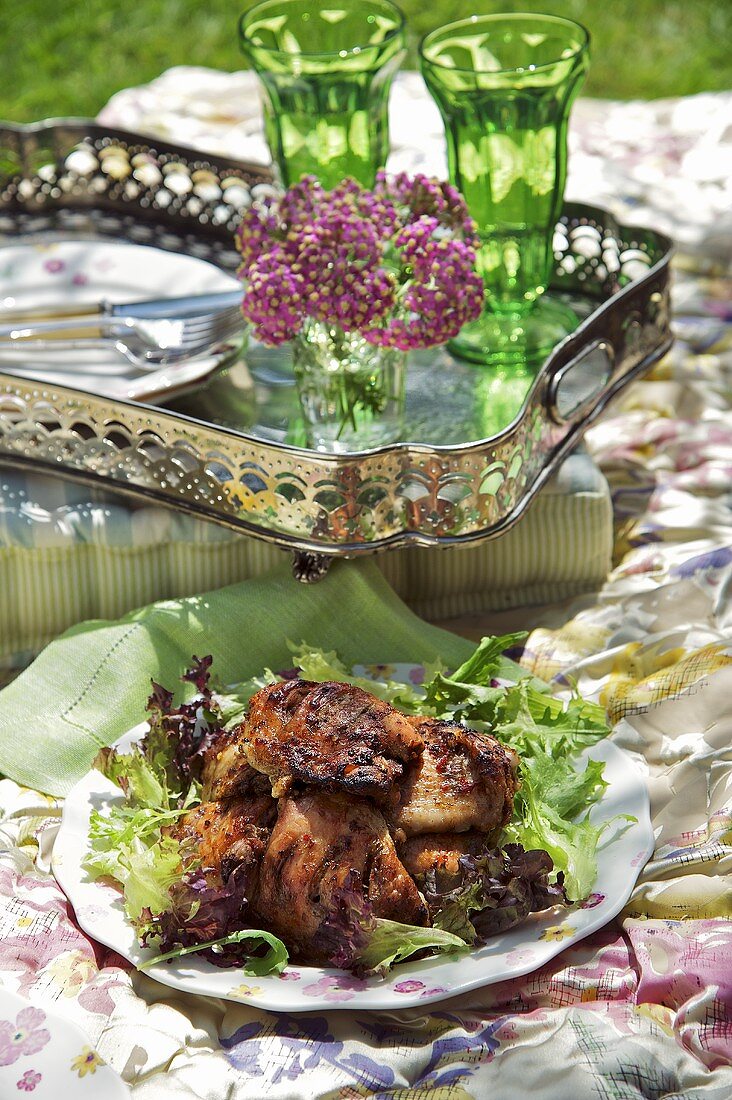 Jerk chicken with a mixed leaf salad