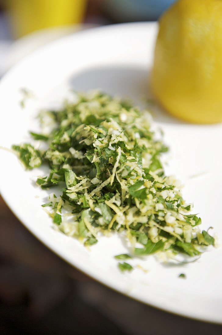 Gremolata (a herb mixture with lemon zest and garlic)
