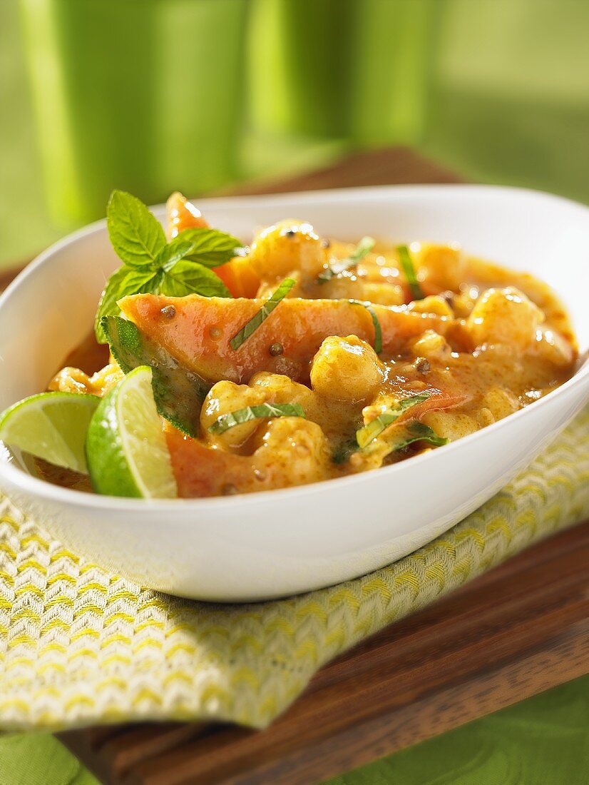 Exotisches Jacobsmuschel-Papaya-Curry mit Limette