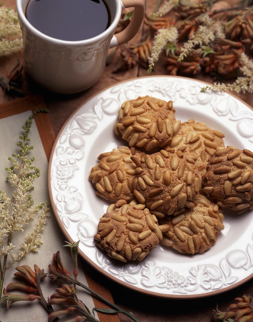 Pignoli Cookies with a Cup of Coffee
