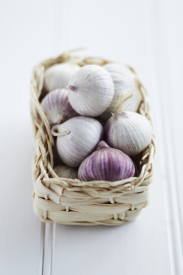 A basket of garlic bulbs