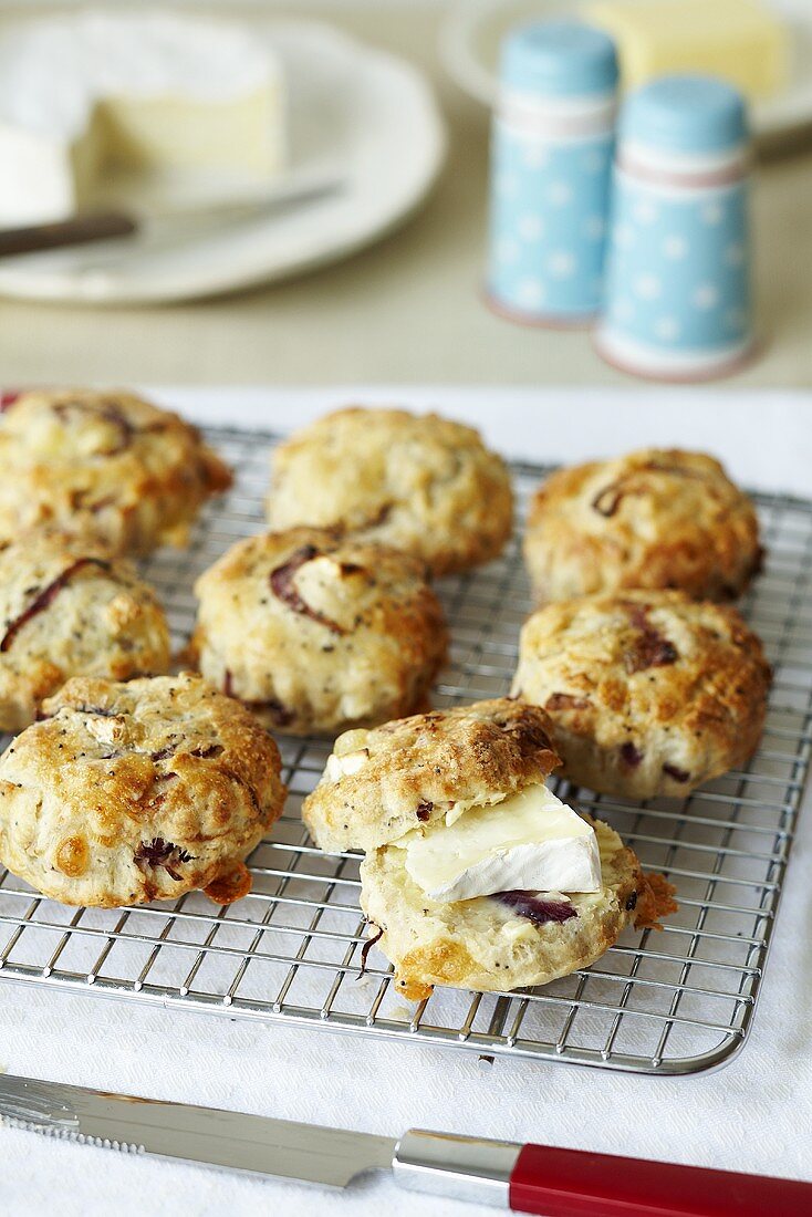 Pikante Scones mit Brie auf Abkühlgitter