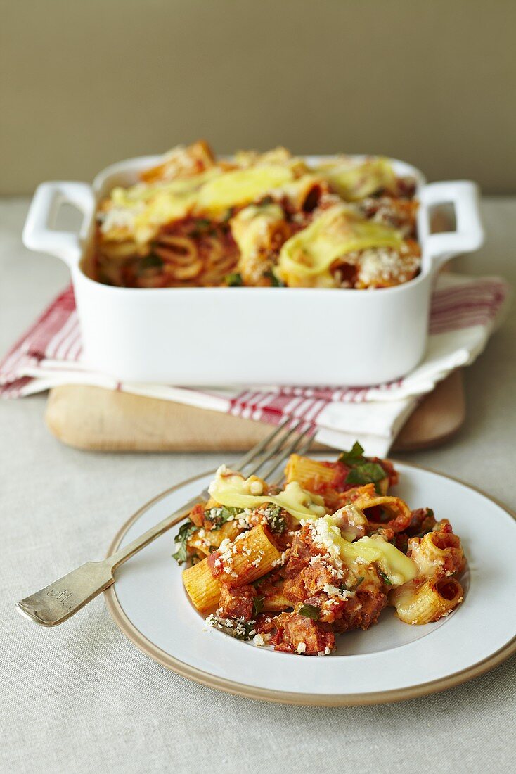 A tomato and cheese pasta bake