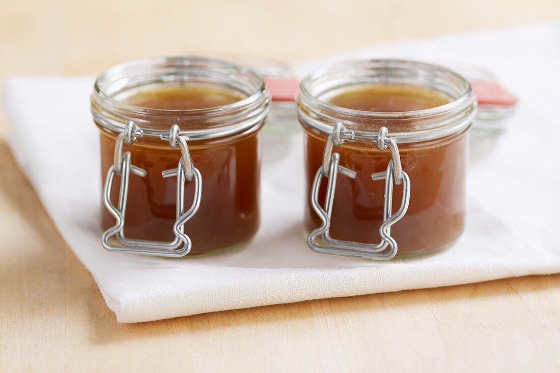 Demi glace (basic brown sauce) in jars