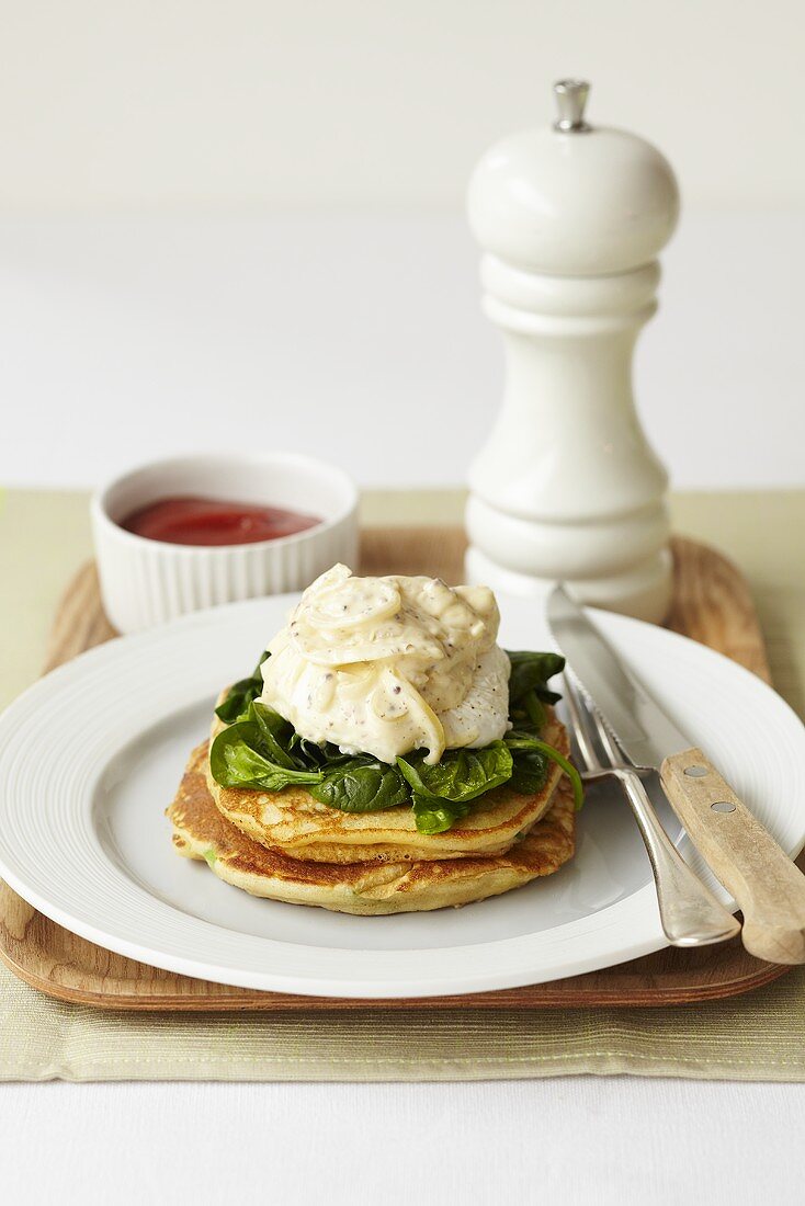 Pancakes with spinach and egg