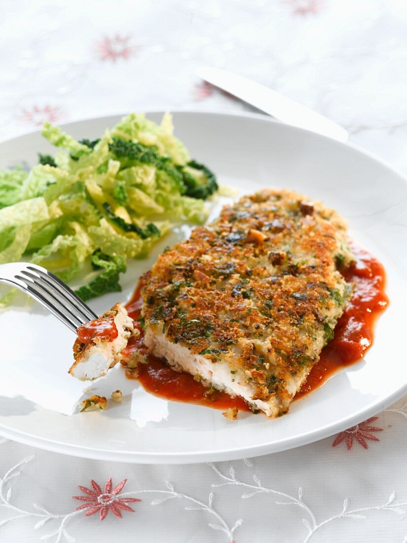 Chicken breast with a herb crust