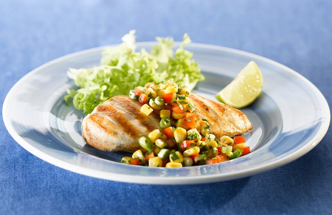 Grilled chicken breast with a sweetcorn salsa