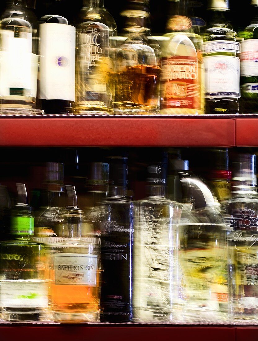 Various bottles of spirits in a bar